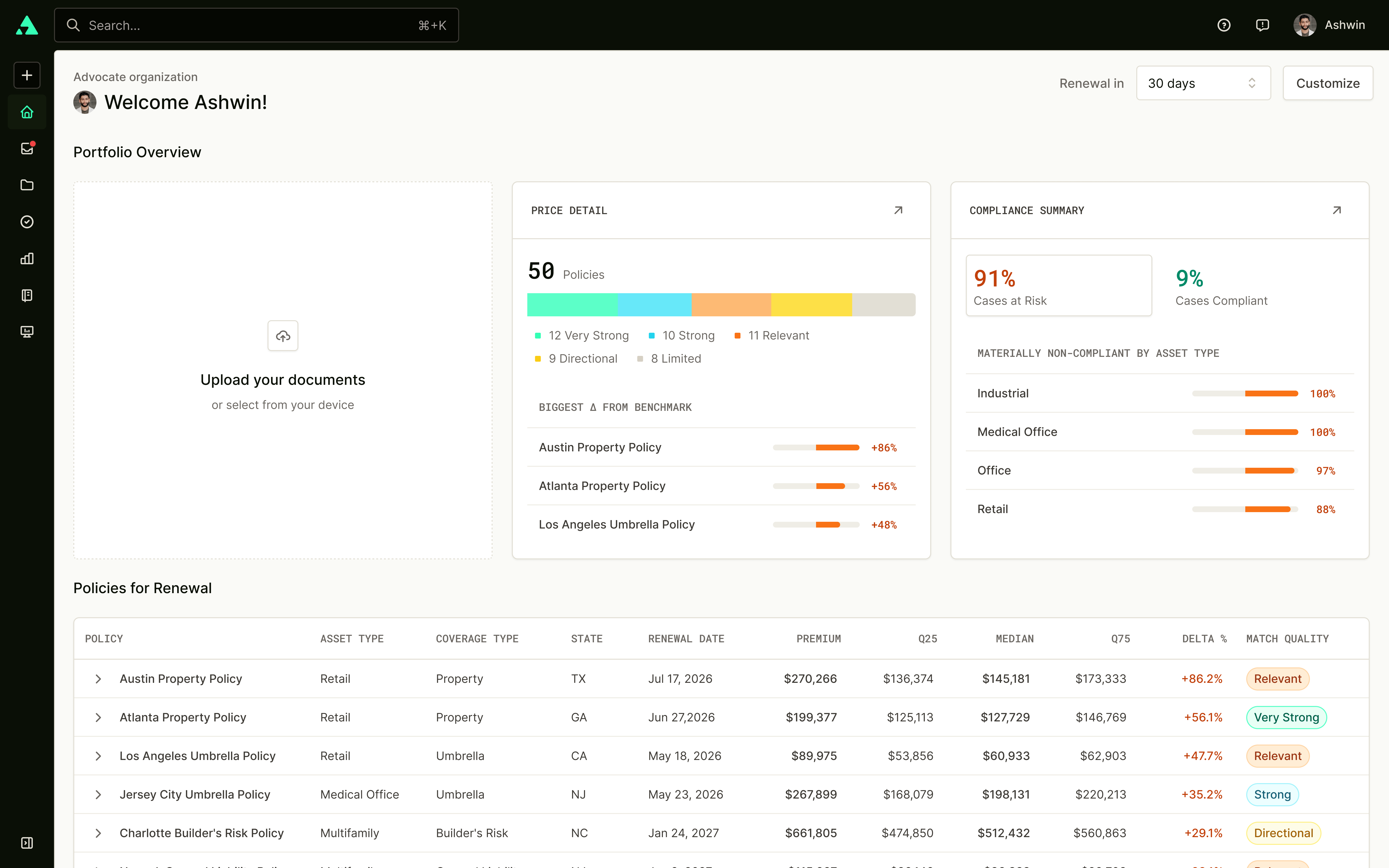 Advocate portfolio dashboard